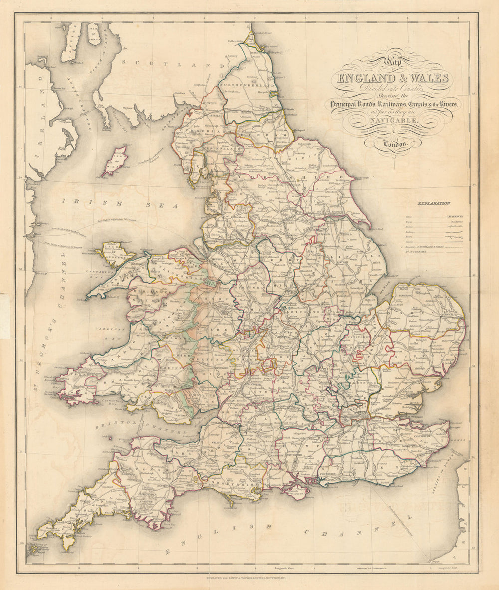 "Map of England & Wales divided into Counties" Creighton, Starling & Lewis c1840