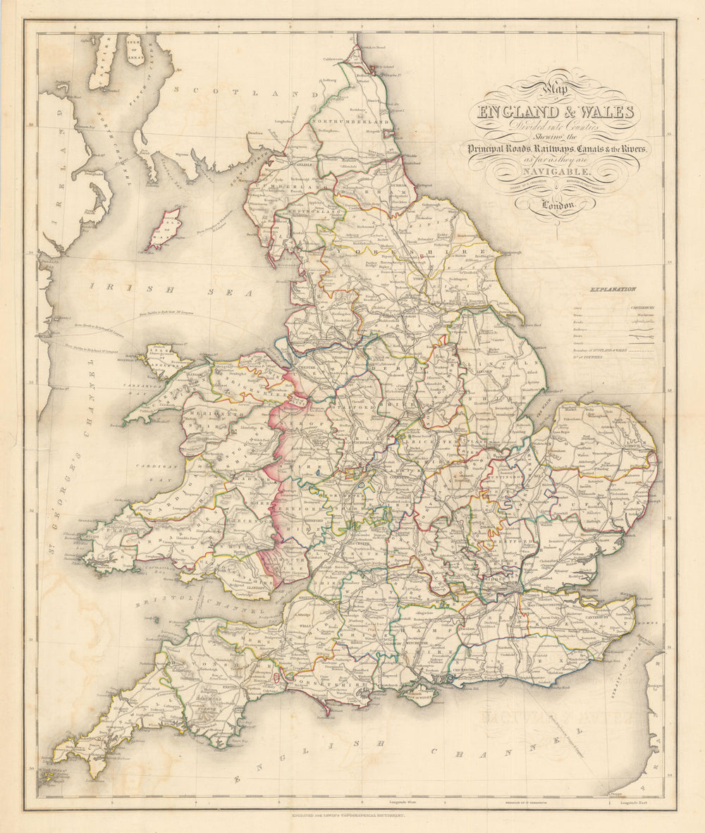 "Map of England & Wales divided into Counties" Creighton, Starling & Lewis c1840
