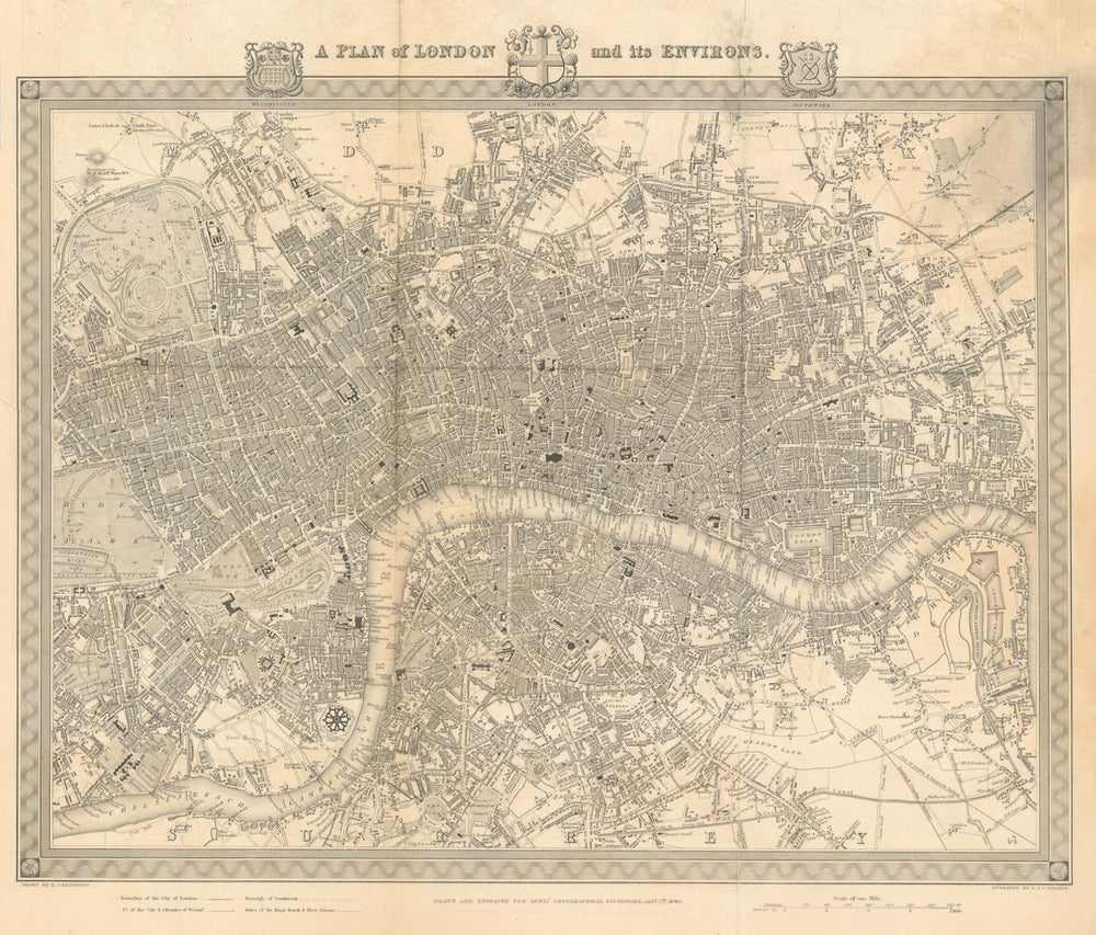 "A plan of London and its environs" by WALKER and CREIGHTON for LEWIS c1840 map