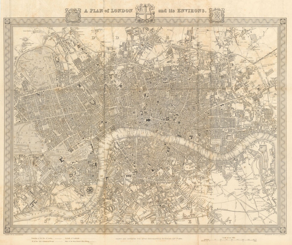 "A plan of London and its environs" by WALKER and CREIGHTON for LEWIS c1840 map