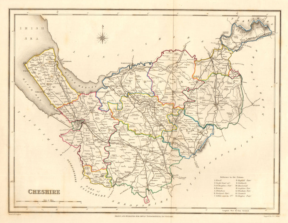 Antique county map of CHESHIRE by Creighton & Walker for Lewis c1840 old