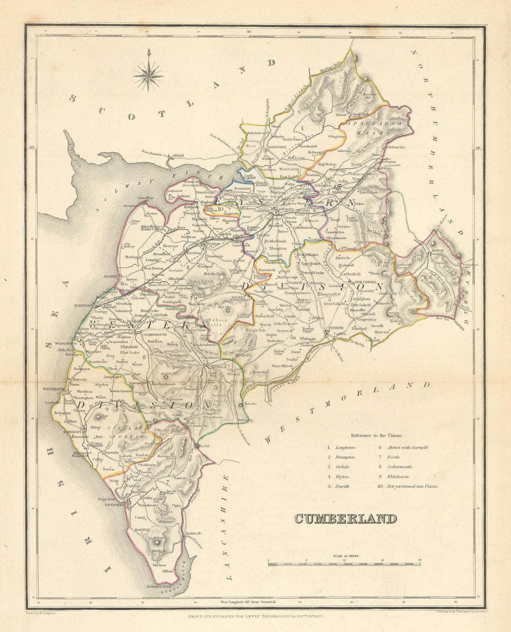 Antique county map of CUMBERLAND / Cumbria by Creighton, Starling & Lewis c1840