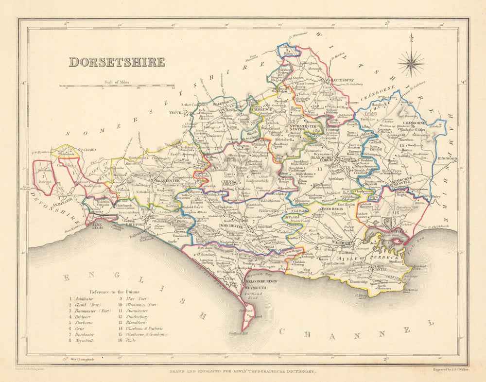 Antique county map of DORSETSHIRE by Creighton & Walker for Lewis c1840