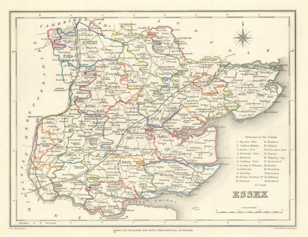 Antique county map of ESSEX by Creighton & Starling for Lewis c1840 old