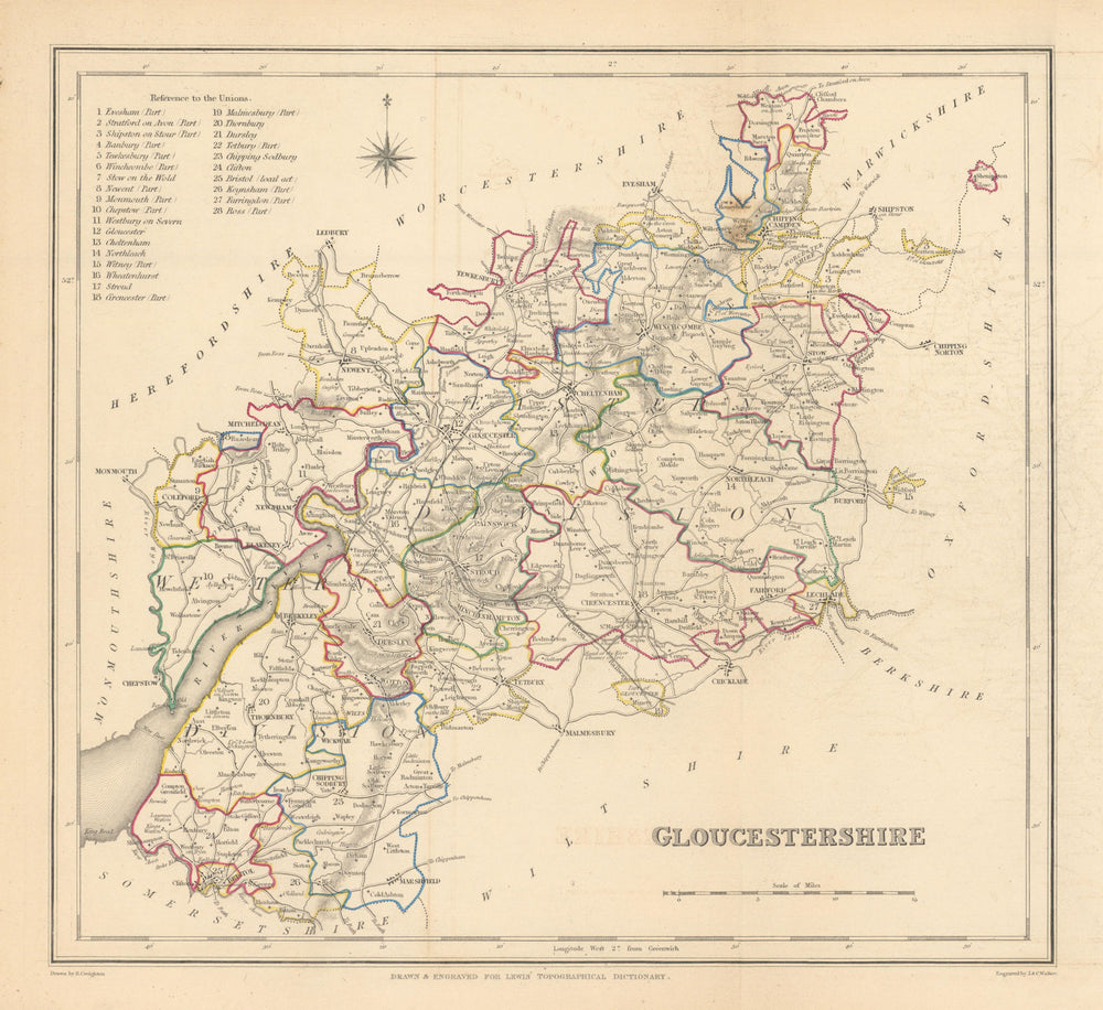 Antique county map of GLOUCESTERSHIRE by Creighton & Walker for Lewis c1840