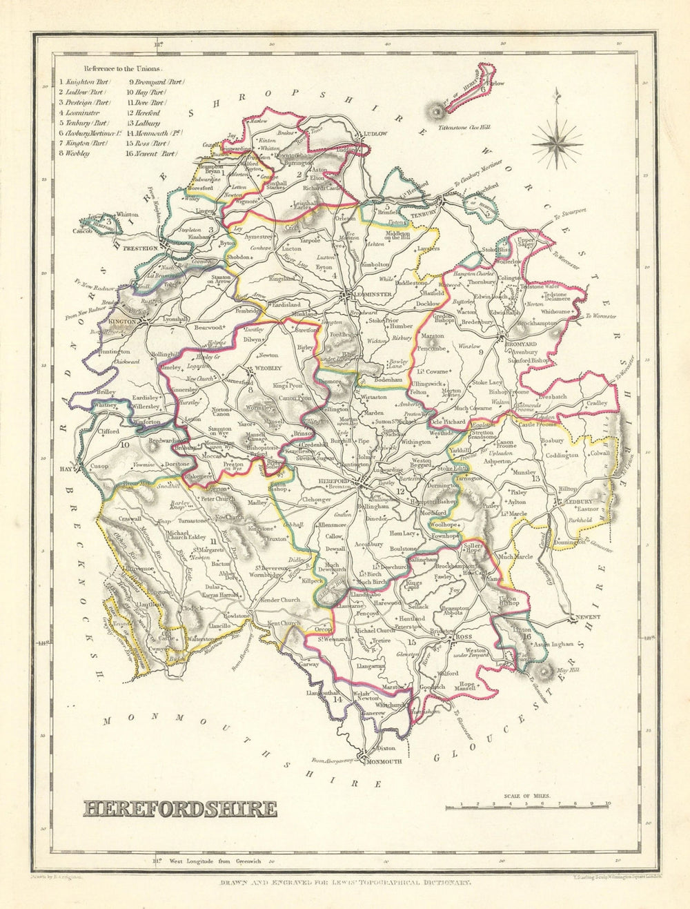 Antique county map of HEREFORDSHIRE by Creighton & Starling for Lewis c1840