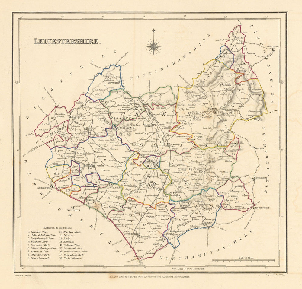 Antique county map of LEICESTERSHIRE by Creighton & Walker for Lewis c1840