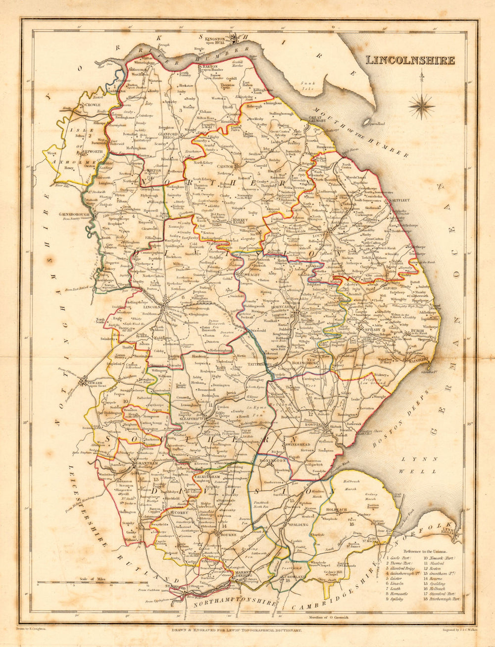 Antique county map of LINCOLNSHIRE by Creighton & Walker for Lewis c1840