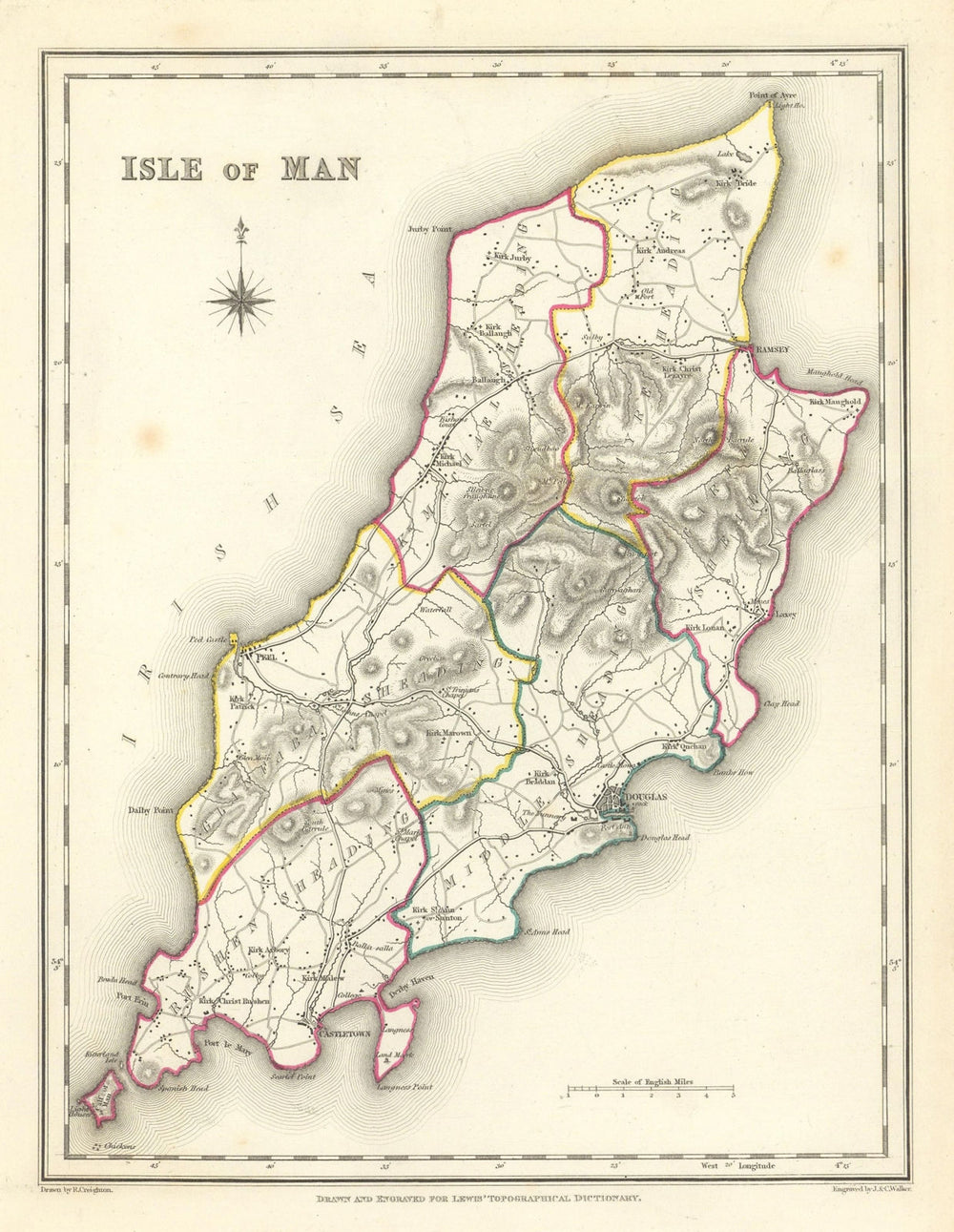 Antique map of the ISLE OF MAN by Creighton & Walker for Lewis c1840 old