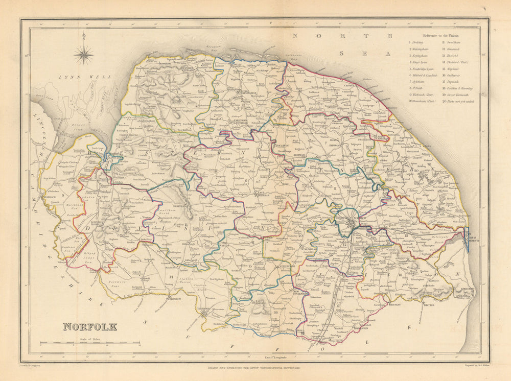 Antique county map of NORFOLK by Creighton & Walker for Lewis c1840 old