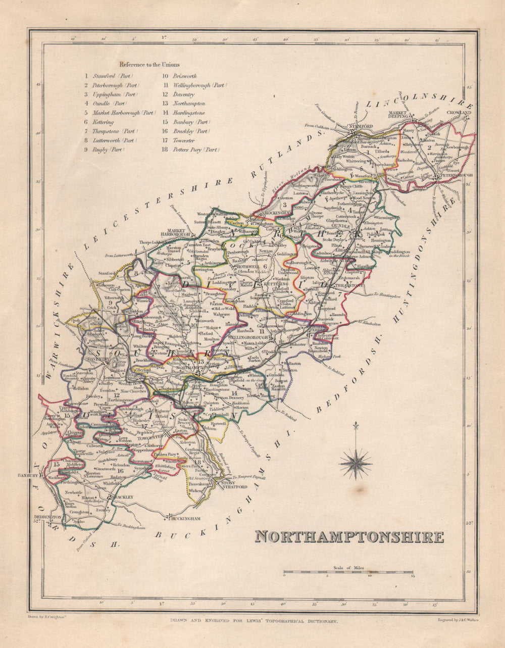 Antique county map of NORTHAMPTONSHIRE by Creighton & Walker for Lewis c1840