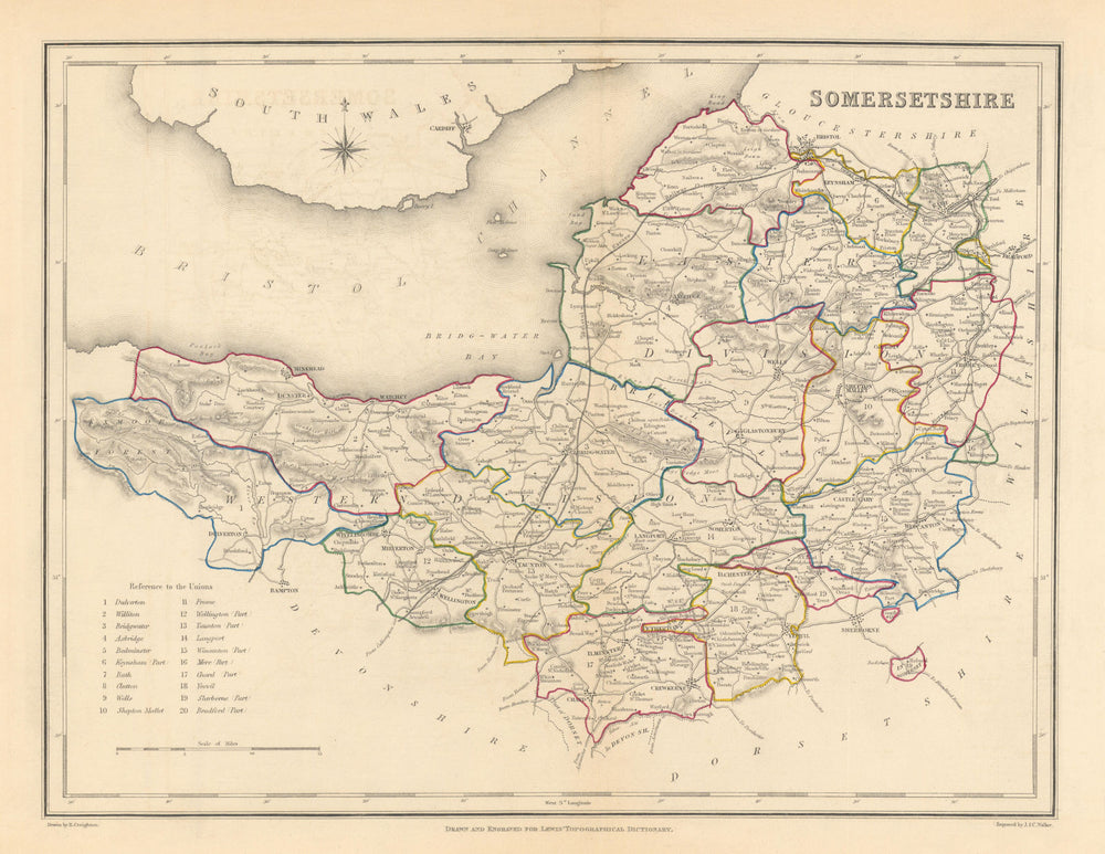Antique county map of SOMERSETSHIRE by Creighton & Walker for Lewis c1840