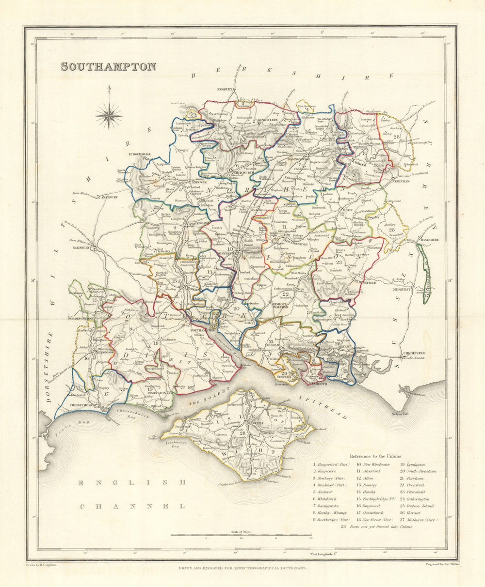 Antique county map of 'Southampton' (HAMPSHIRE). Creighton, Walker & Lewis c1840