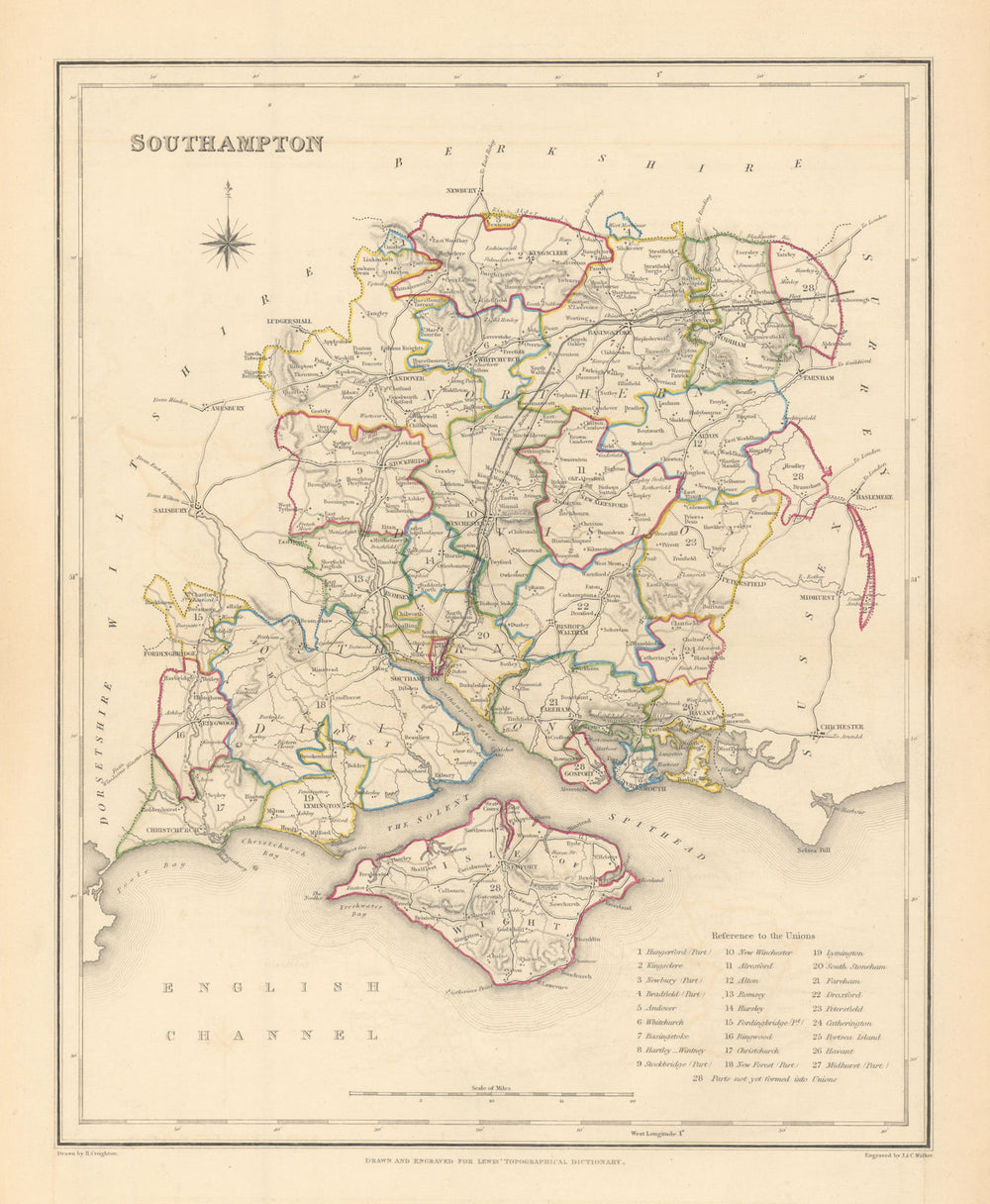 Antique county map of 'Southampton' (HAMPSHIRE). Creighton, Walker & Lewis c1840