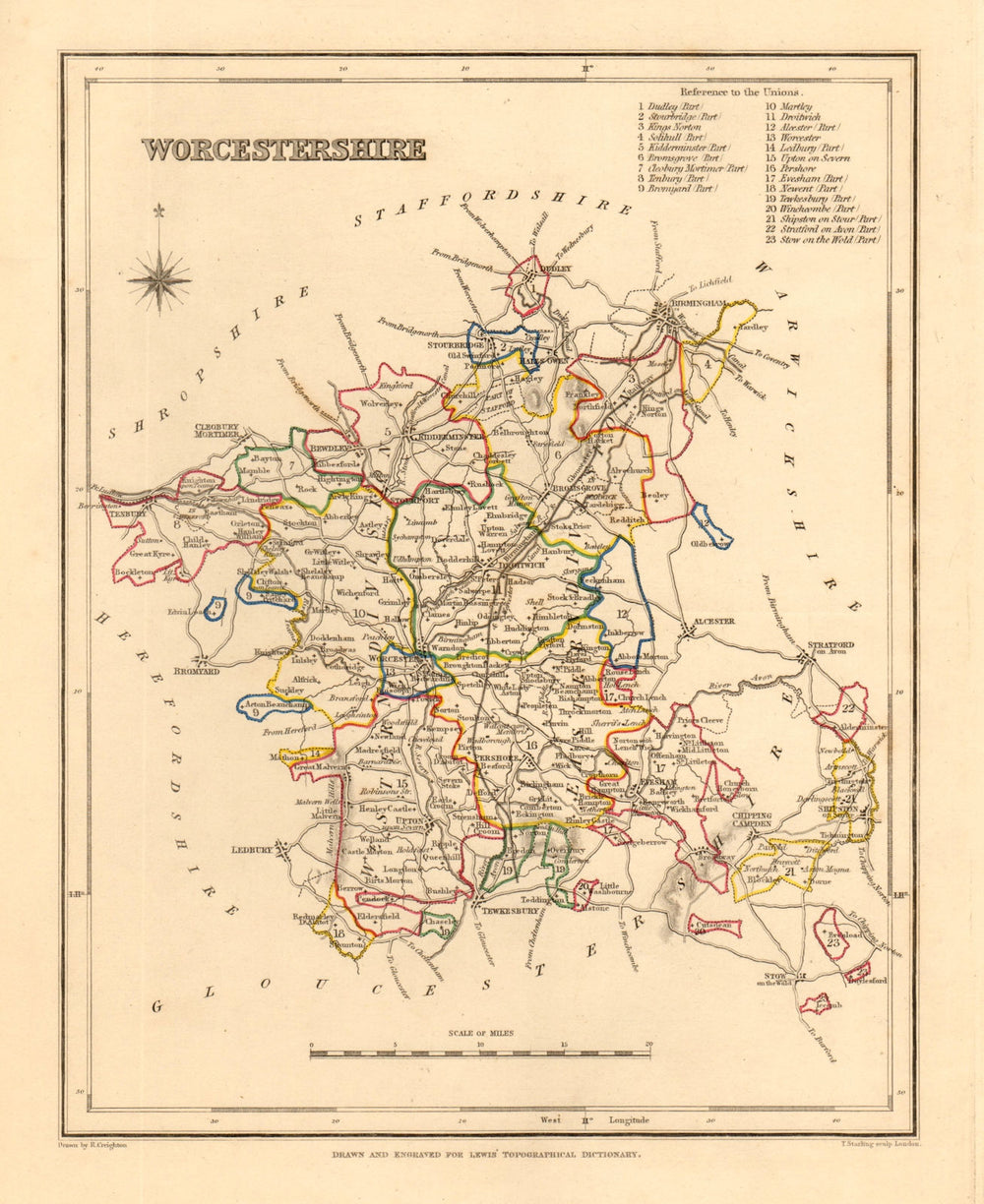 Antique county map of WORCESTERSHIRE by Creighton & Starling for Lewis c1840