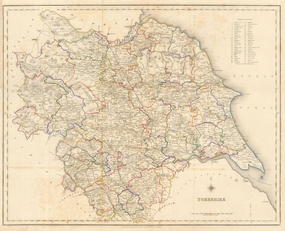 Antique county map of YORKSHIRE by Creighton & Starling for Lewis c1840