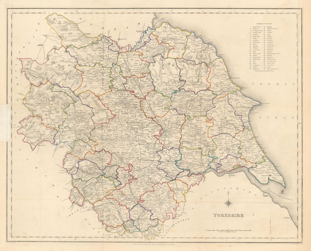 Antique county map of YORKSHIRE by Creighton & Starling for Lewis c1840