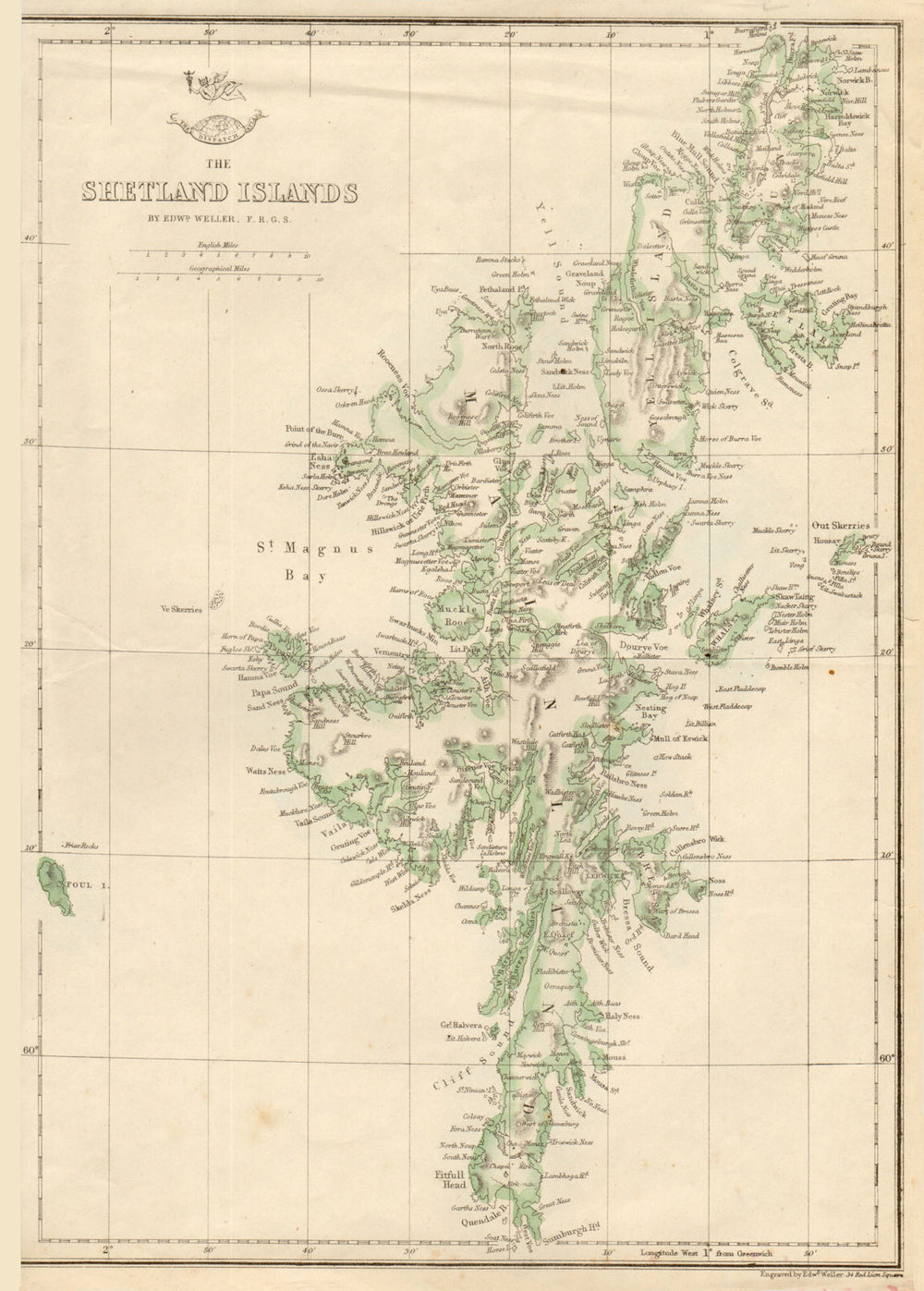 THE SHETLAND ISLANDS. Scotland. Edward WELLER. Dispatch atlas 1863 old map