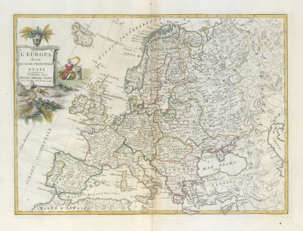 "L'Europa divisa ne'suoi principali stati". Europe. ZATTA 1779 old antique map