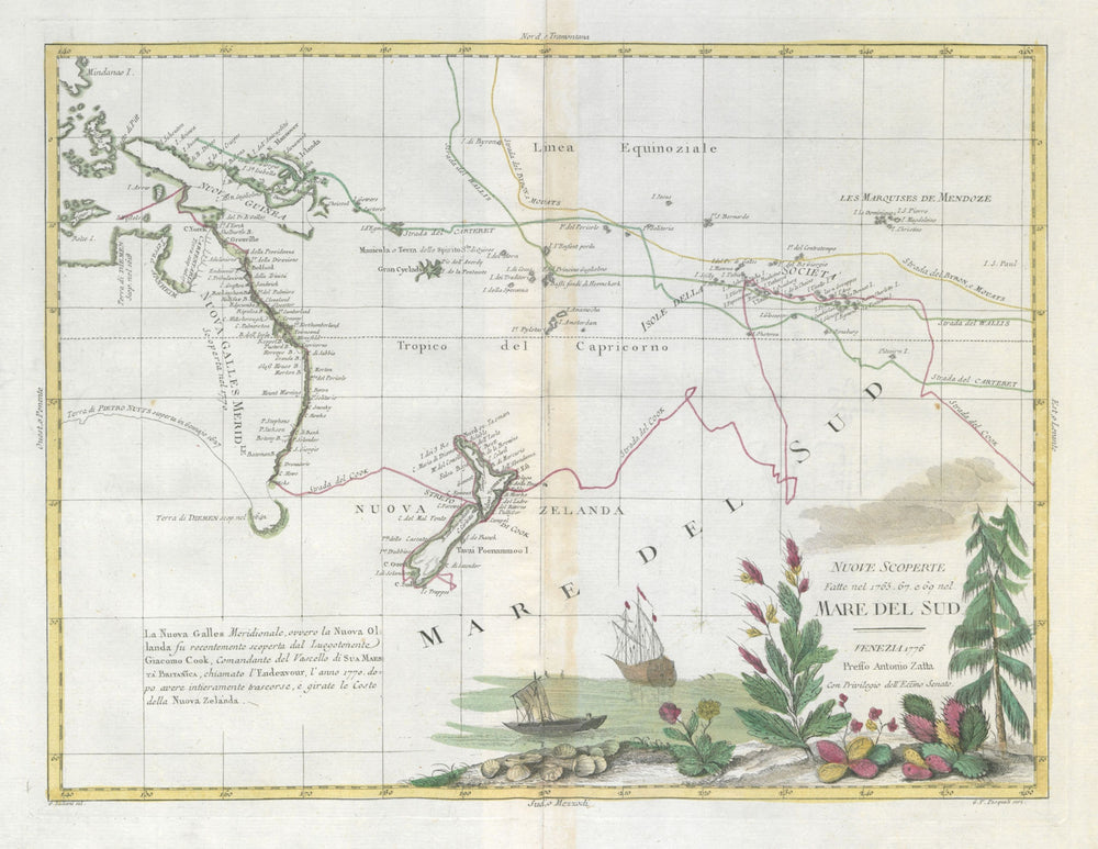 "Nuove scoperte Mare del Sud" Cook's voyages Pacific exploration. ZATTA 1779 map