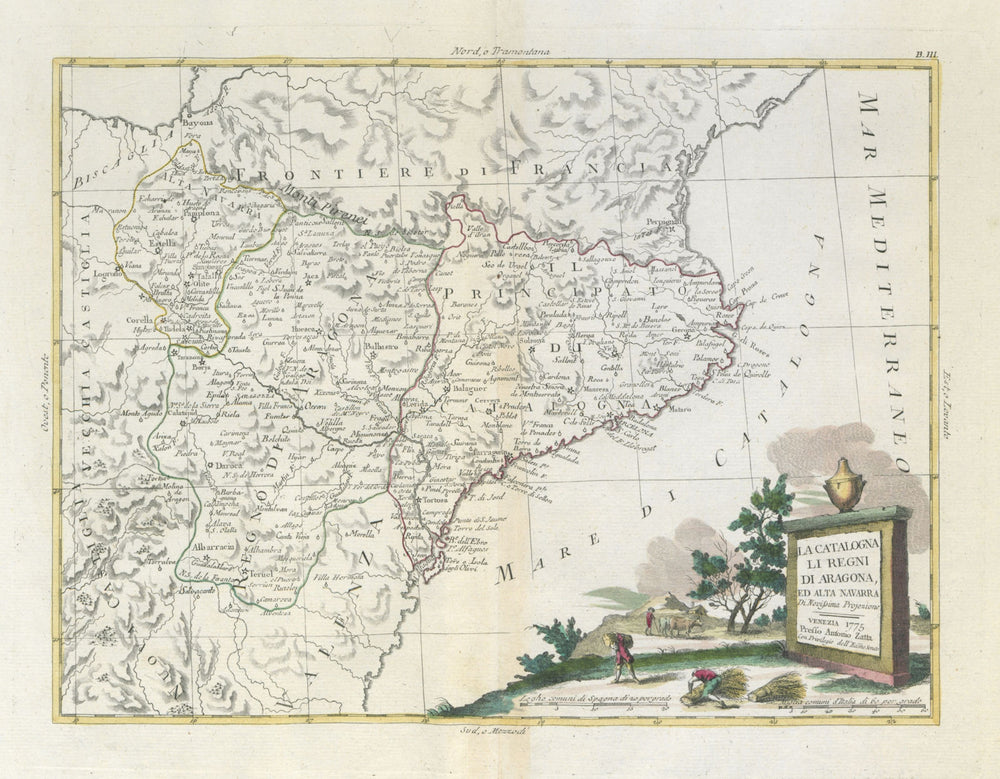 "La Catalogna, li Regni di Aragona, ed Alta Navarra". NE Spain. ZATTA 1779 map
