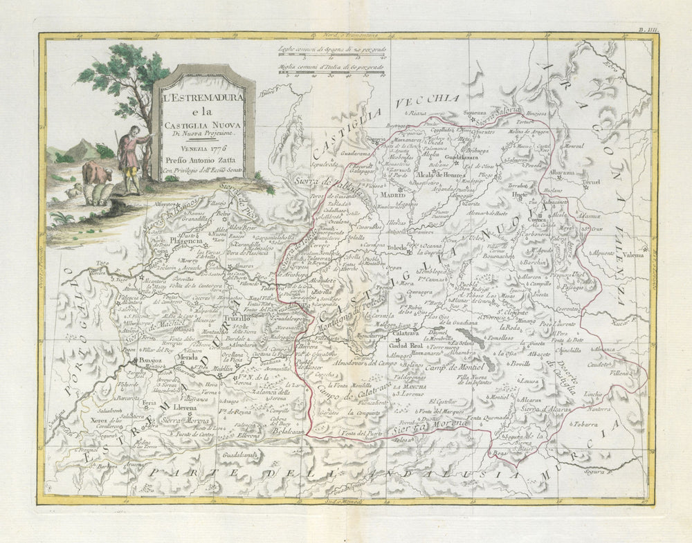 "L'Estremadura e la Castiglia Nuova". Central Spain. Madrid. ZATTA 1779 map