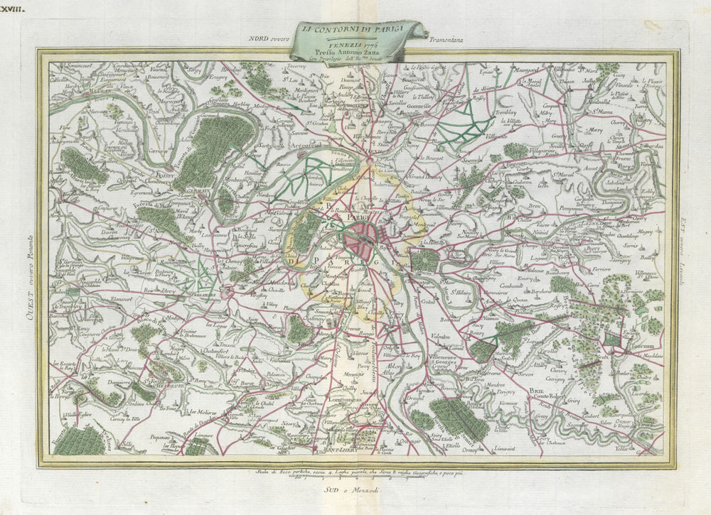 "Li contorni di Parigi". City of Paris & environs. Ile de France. ZATTA 1779 map