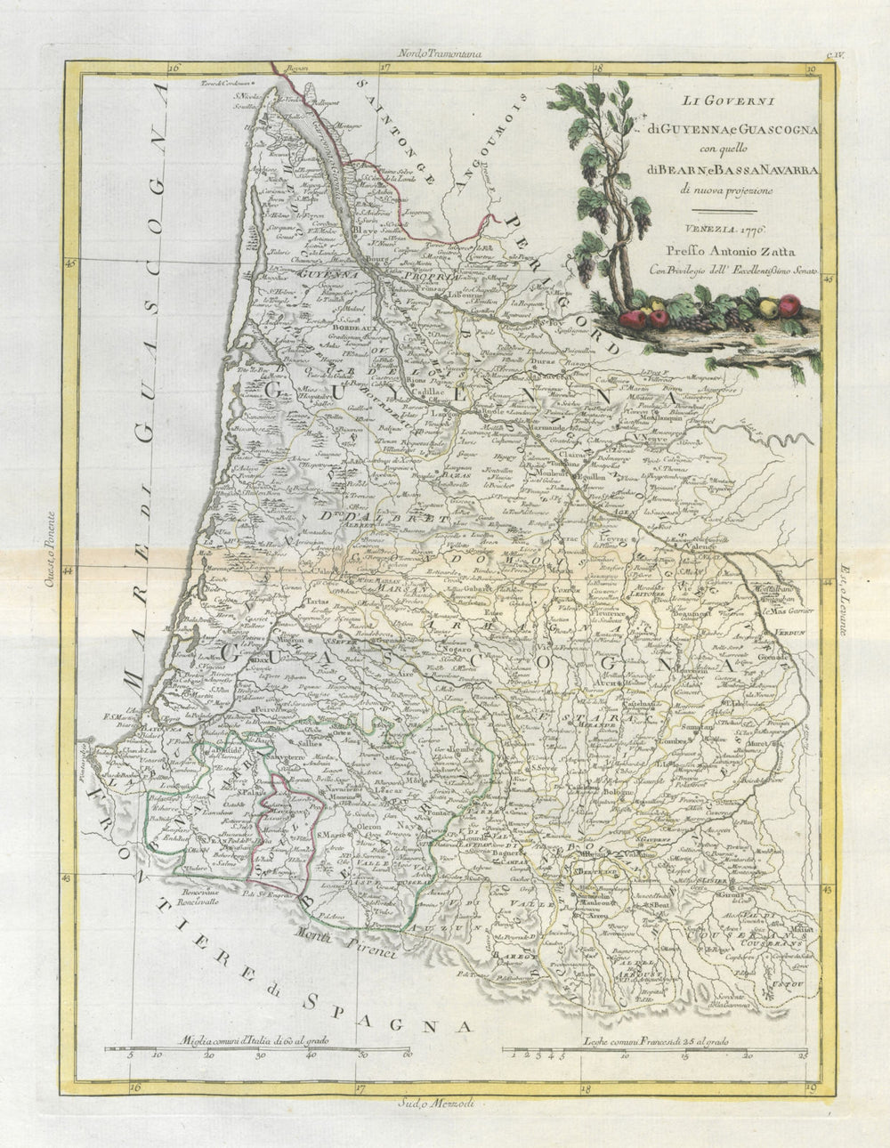 "Li Governi di Guyenna e Guascogna…" Guyenne Gascony Aquitaine. ZATTA 1779 map