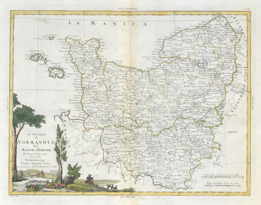 "Li Governi di Normandia del Maine e Perche". Normandy Normandie. ZATTA 1779 map