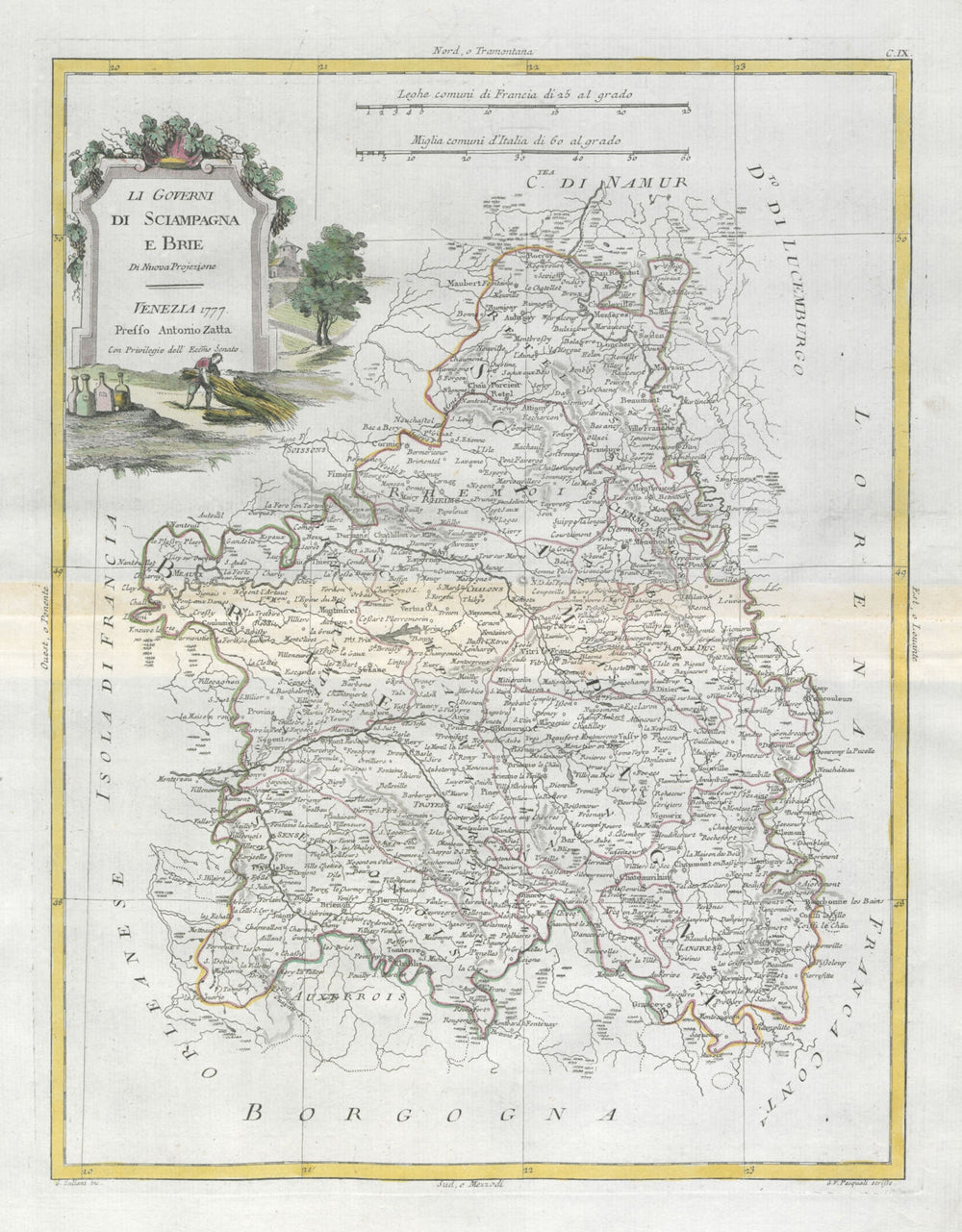 "Li Governi di Sciampagna e Brie". Champagne & Brie. NE France. ZATTA 1779 map