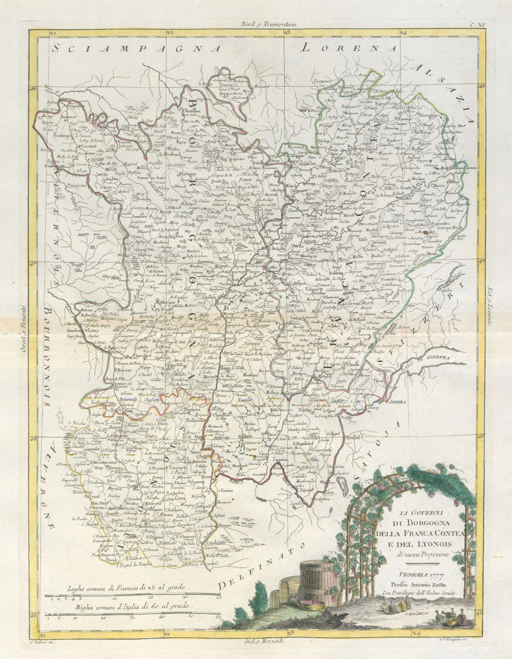 "Li Governi di Borgogna…" Burgundy Franche-Comté Lyonnais. ZATTA 1779 old map