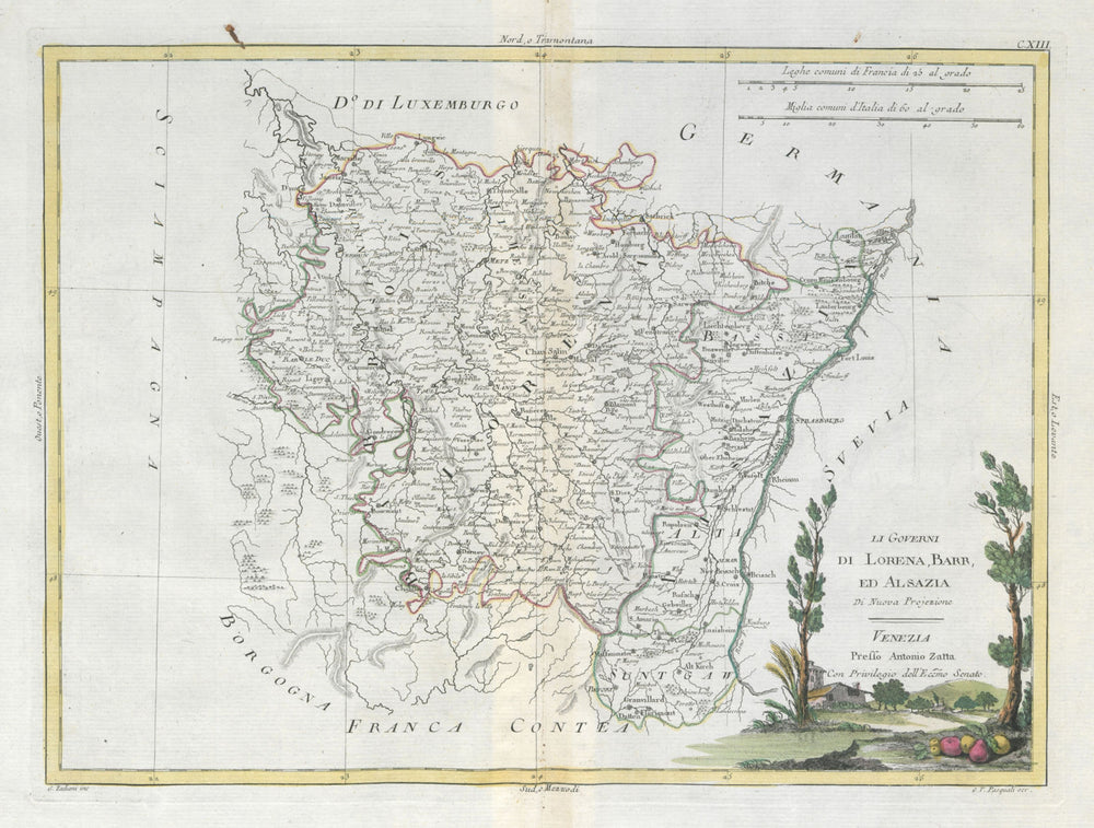 "Li Governi di Lorena, Barr ed Alsazia" Alsace Lorraine NE France ZATTA 1779 map