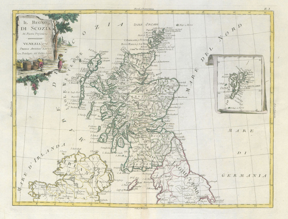 "Il Regno di Scozia" Kingdom of Scotland. Northern British Isles. ZATTA 1779 map