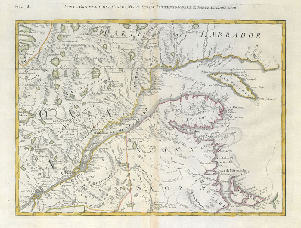 "Parte Orientale del Canada…". St Lawrence Quebec New Brunswick. ZATTA 1779 map