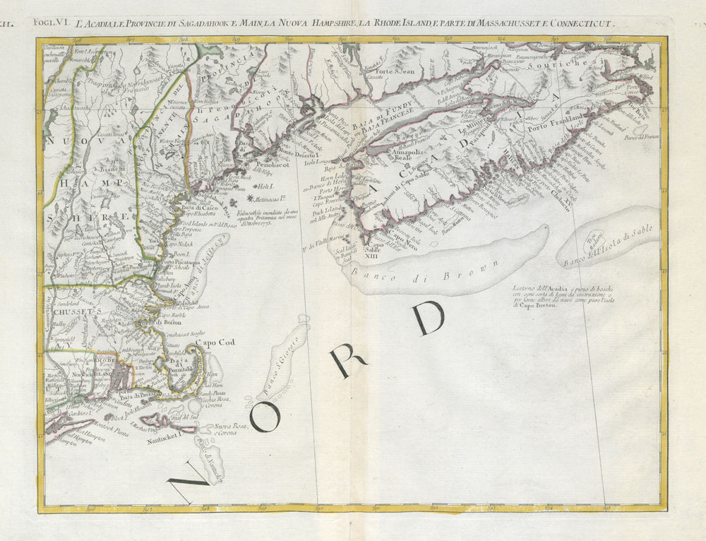 "L'Acadia, le Provincie di Sagadahook…" New England, Nova Scotia. ZATTA 1779 map