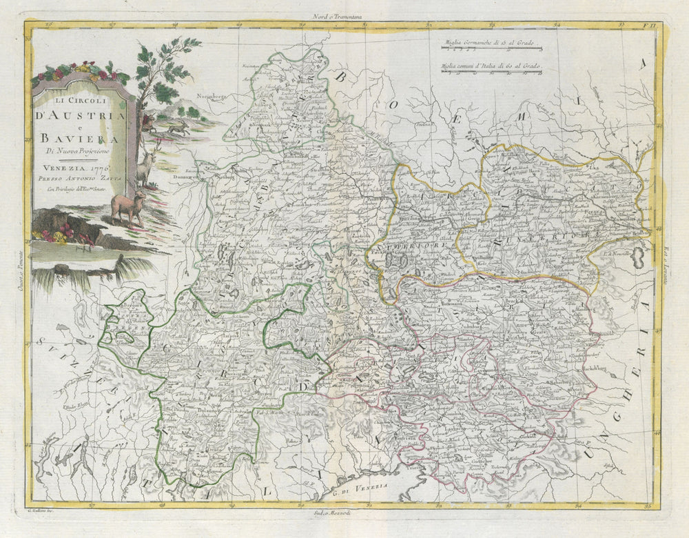 "Circoli d'Austria e Baviera". Austria Bavaria Slovenia Südtirol. ZATTA 1783 map