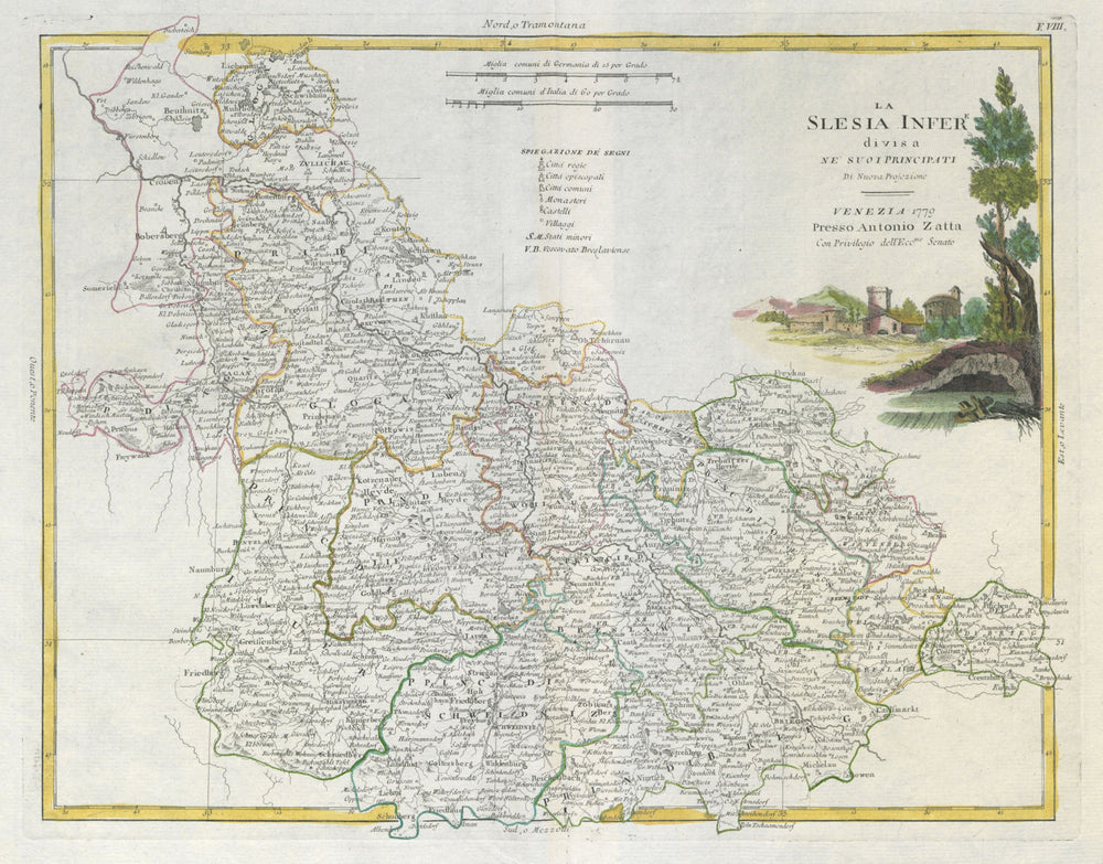 "La Slesia Inferiore…". Lower Silesia. South western Poland. ZATTA 1783 map