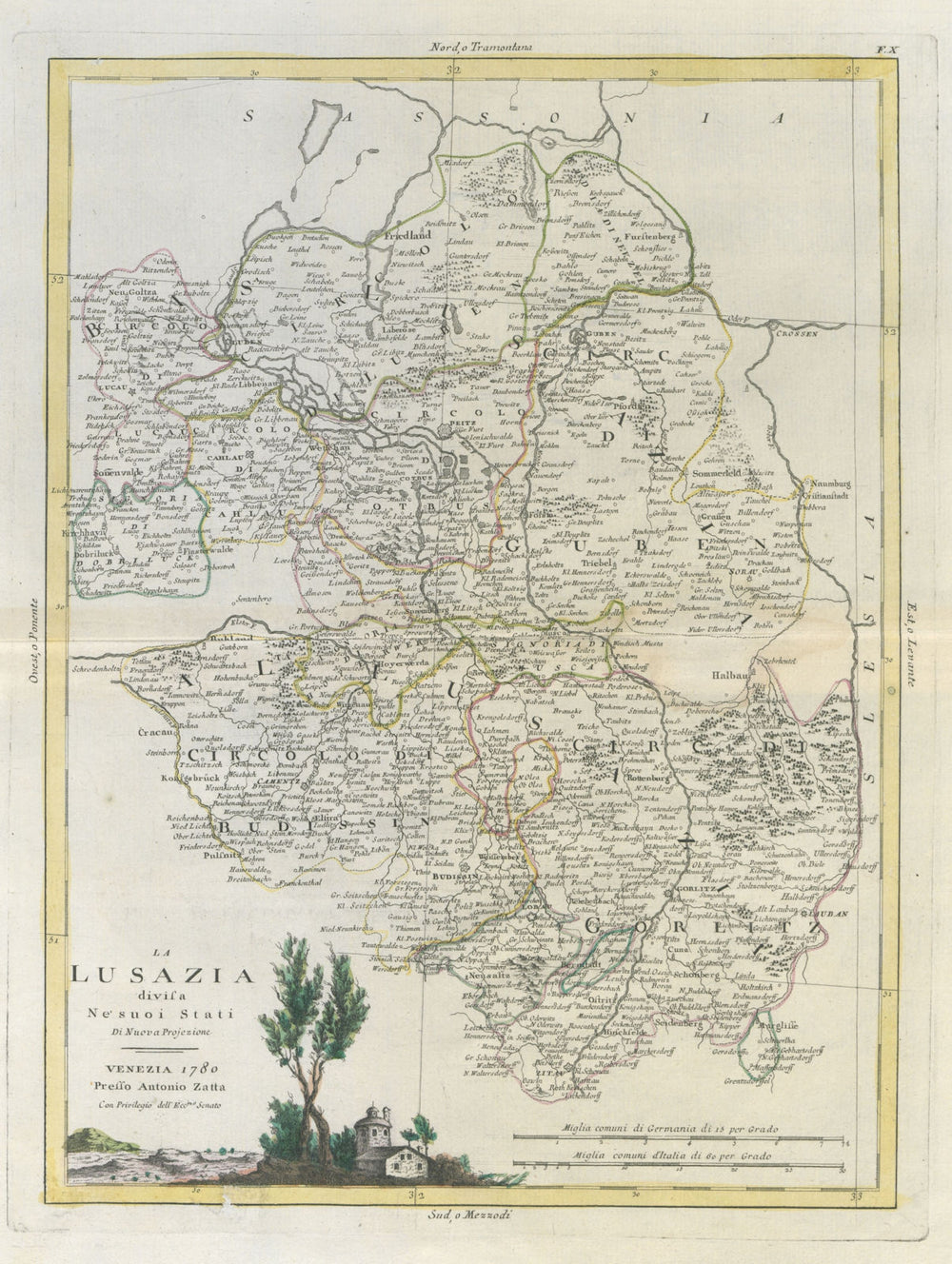 "La Lusazia divisa ne suoi stati". Lusatia. Germany / Poland. ZATTA 1783 map