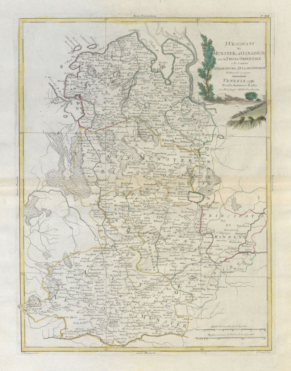 "Ivescovati di Munster, e d'Osnabruk…". NW Germany. Lower Saxony. ZATTA 1783 map