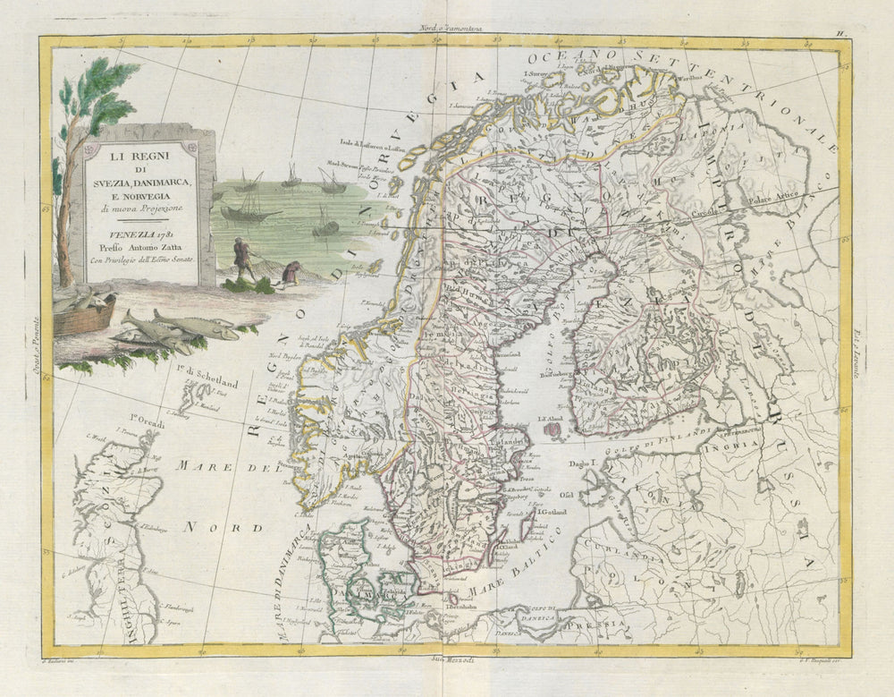 "Li Regni di Svezia, Danimarca e Norvegia". Scandinavia. Sweden. ZATTA 1783 map