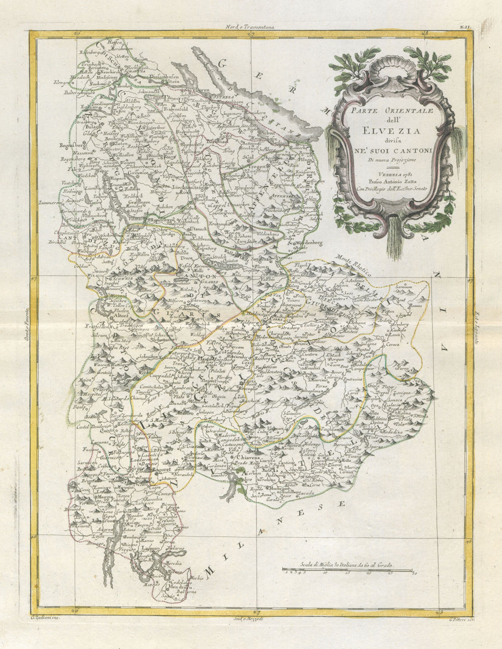 "Parte Orientale dell'Elvezia…". Eastern Switzerland. ZATTA 1783 old map