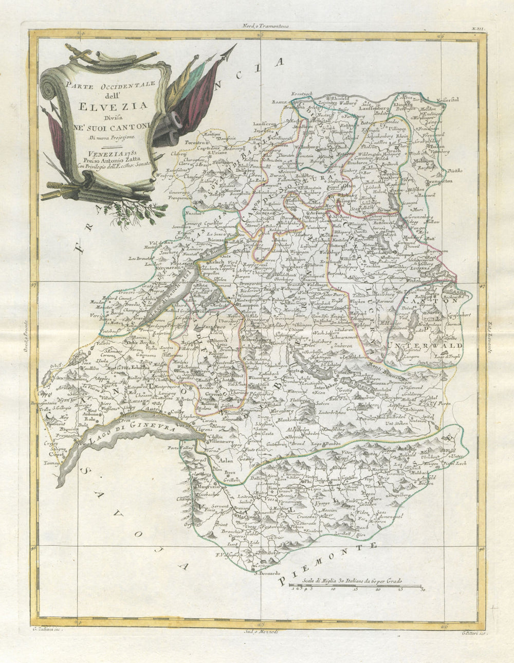 "Parte Occidentale dell'Elvezia…". Western Switzerland. ZATTA 1783 old map