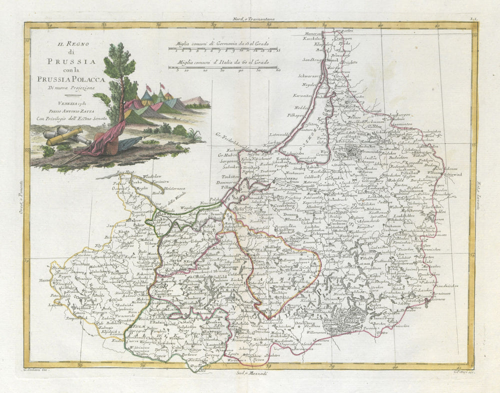 "Il Regno di Prussia con la Prussia Polacca" NE Poland Lithuania. ZATTA 1783 map