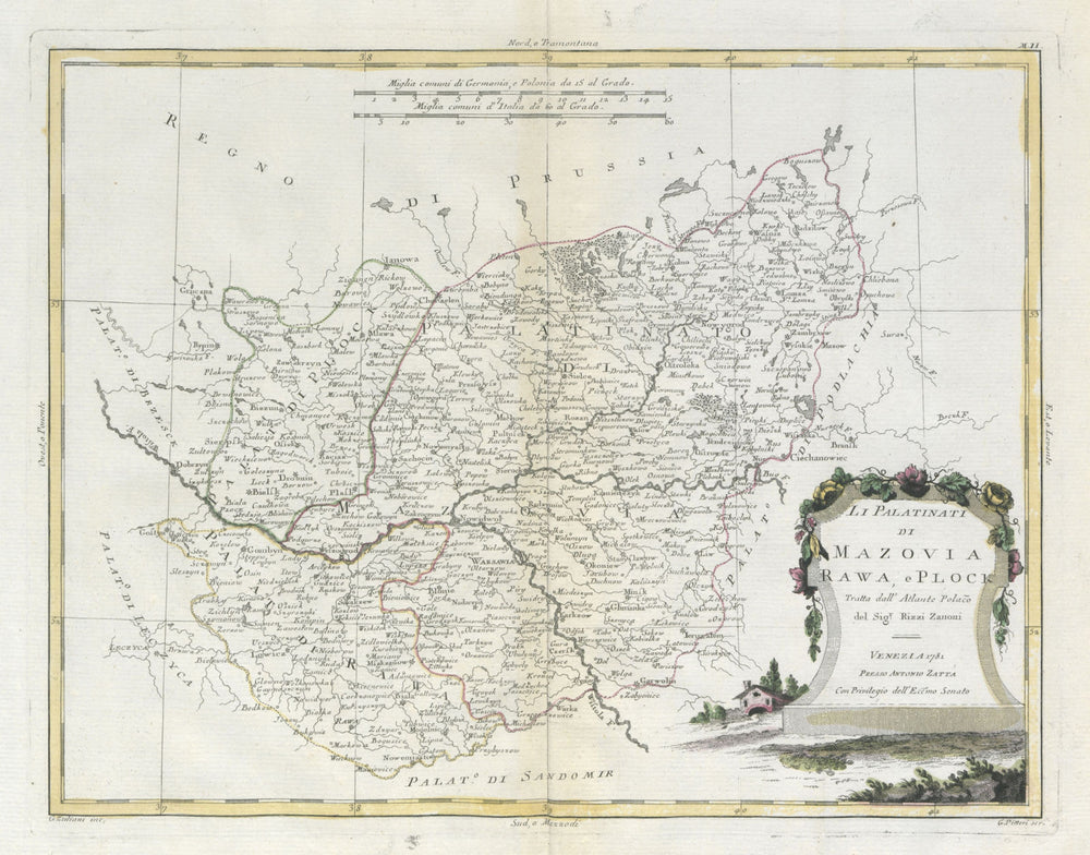 "Li Palatinati di Mazovia Rawa, e Plock…" Poland. Warsaw Masovia. ZATTA 1783 map