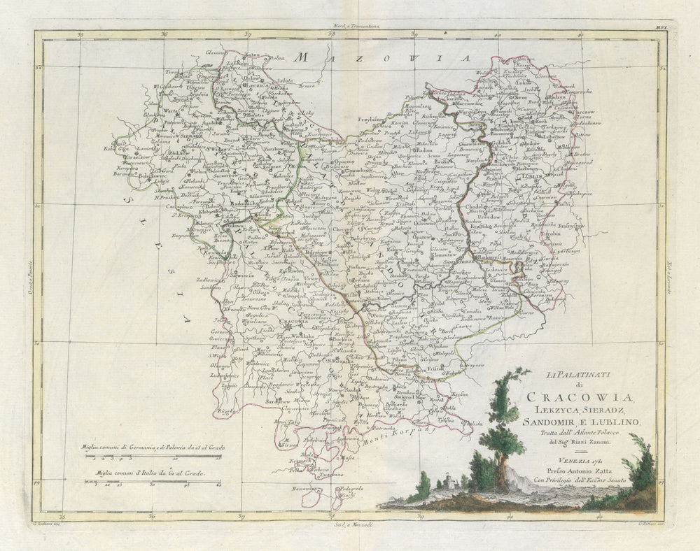 "Li Palatinati di Cracowia, Lekzyca, Sieradz…" SE Poland. Krakow. ZATTA 1783 map