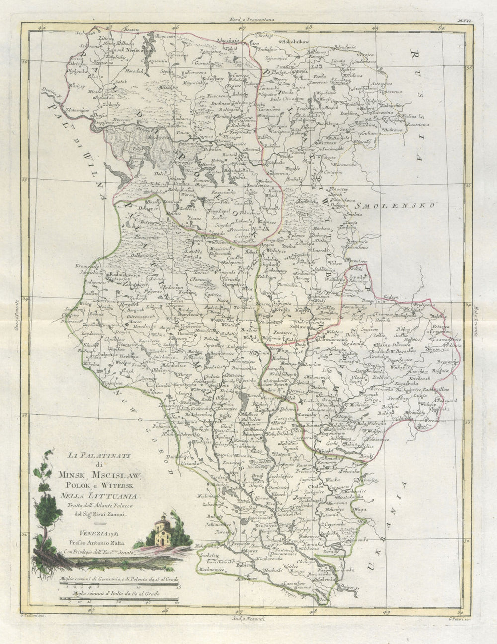 "Li Palatinati di Minsk, Mscislaw, Polok, e Witebsk…" NE Belarus. ZATTA 1783 map