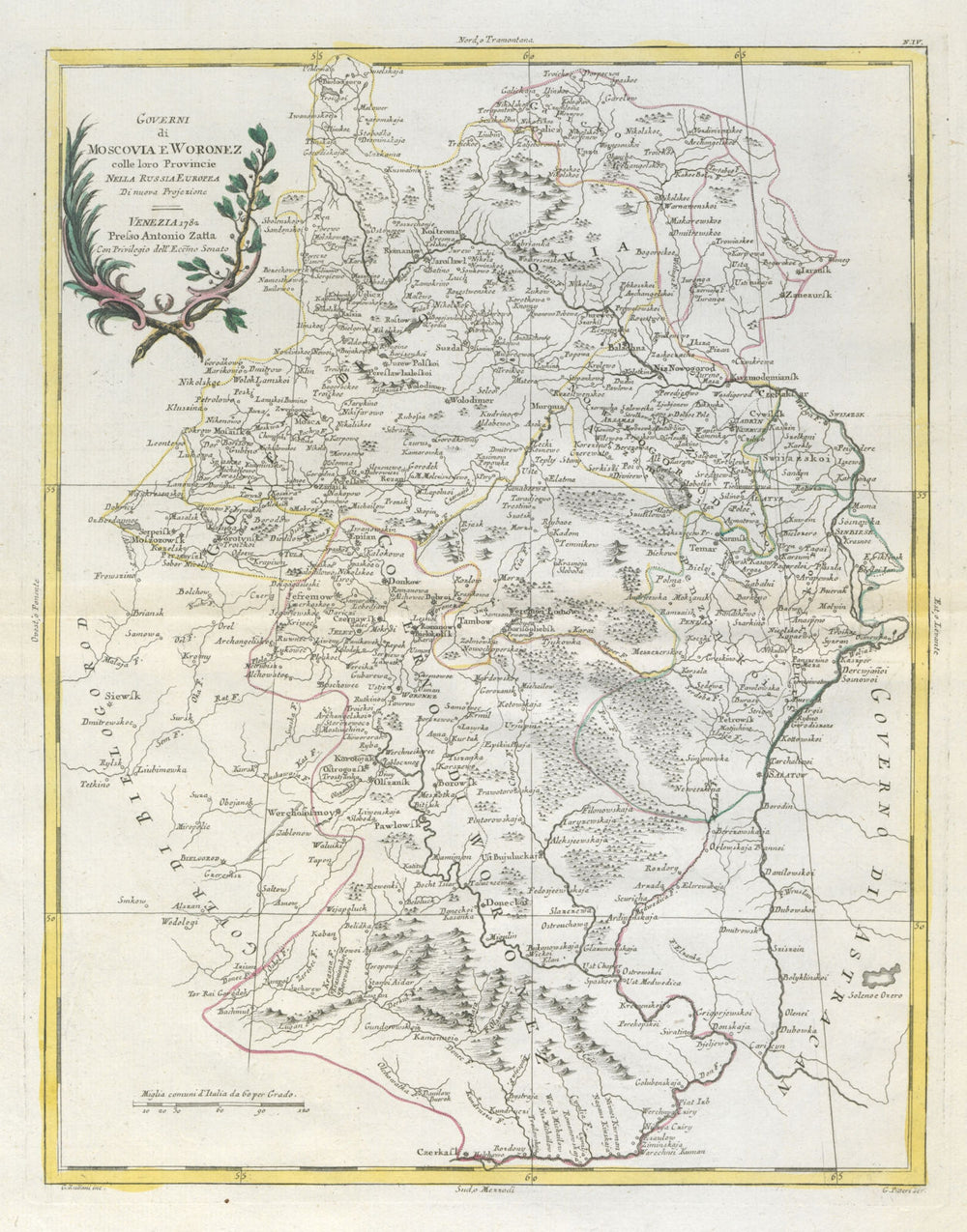 "Governi di Moscovia e Woronez…". Moscow Governorate. Voronezh. ZATTA 1783 map
