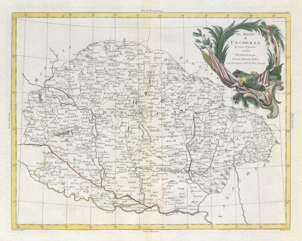 "Il Regno di Ungheria". Kingdom of Hungary. ZATTA 1783 old antique map chart