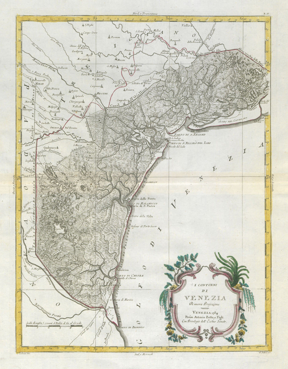 "I contorni di Venezia". Venice & Venetian lagoon. ZATTA 1784 old antique map