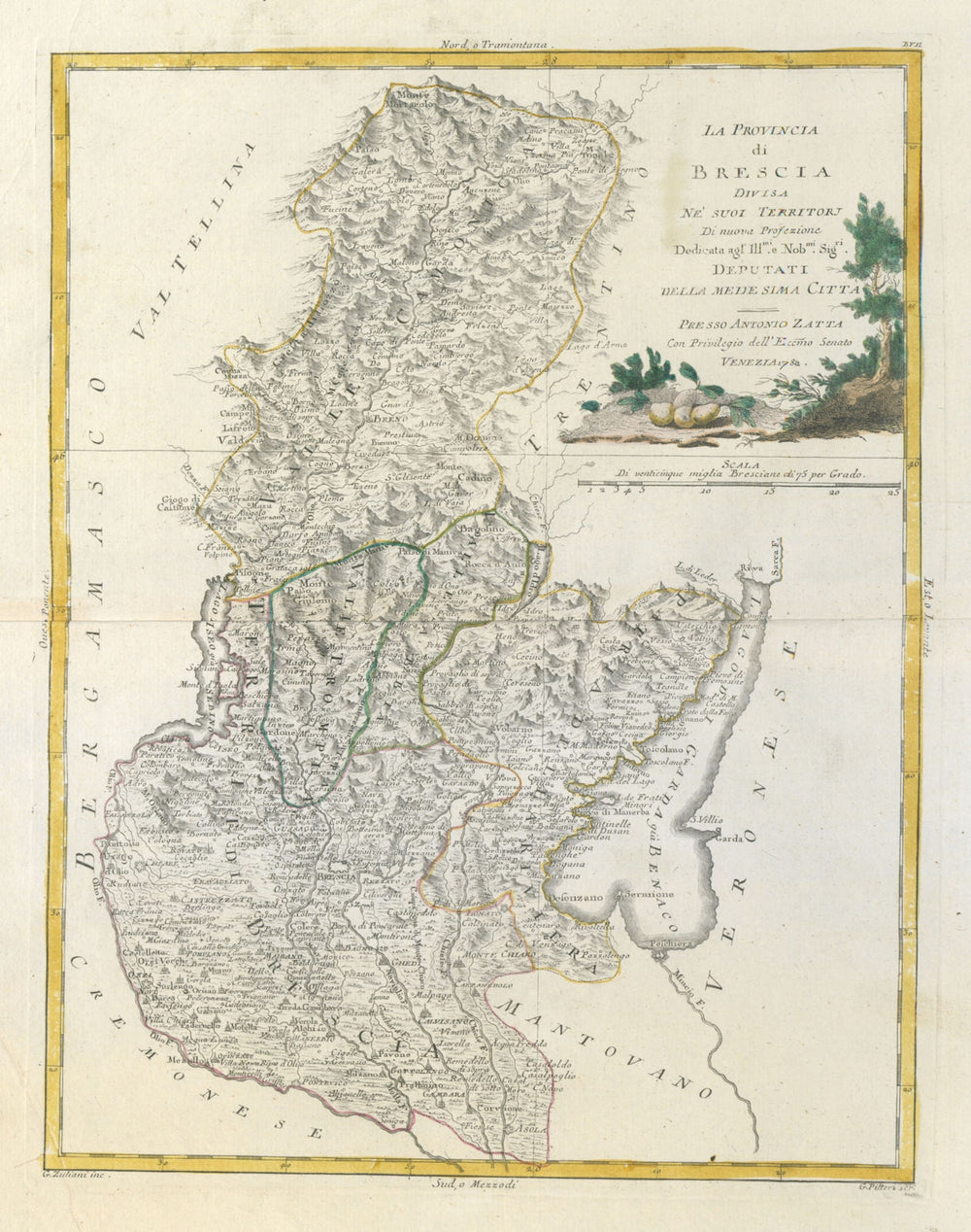 "La Provincia di Brescia". Lombardy. Lake / Lago di Garda & Iseo. ZATTA 1784 map